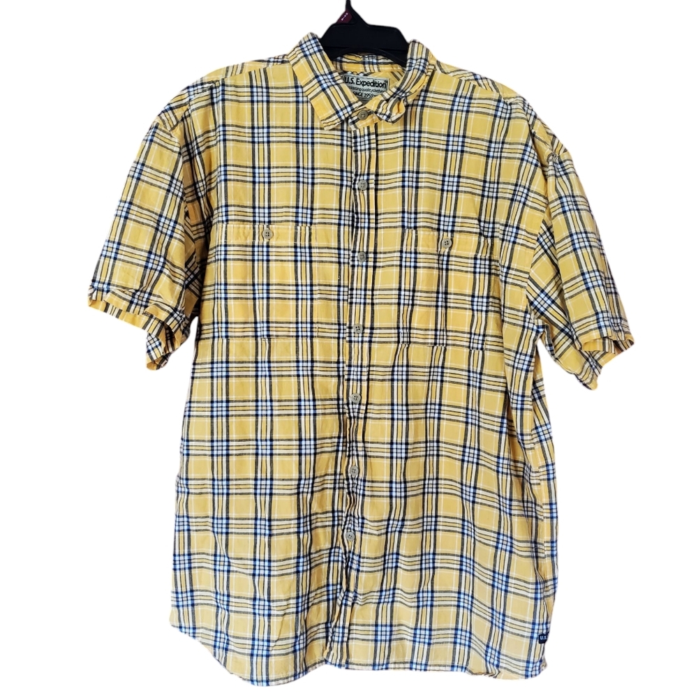Eddie Bauer‎ U.S. Expedition Men’s Yellow Plaid Cotton Button-down shirt, XL